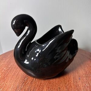 Vintage Black Ceramic Swan Planter Vase Retro Mid Century Home Decor